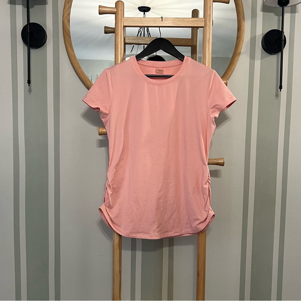 Calia By Carrie Underwood Womens Crew Neck Ruched Sugar Rose T Shirt Top Size Lg